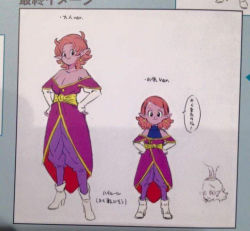 Rule 34 | 1girl, breasts, character sheet, chronoa, cleavage, colored skin, concept art, dragon ball, dragon ball xenoverse, earrings, female focus, flat color, full body, jewelry, looking at viewer, lowres, multiple views, pink hair, pink skin, pointy ears, standing, supreme kai of time, translation request