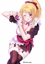 Rule 34 | 3girls, absurdres, ayase eli, birthday, blonde hair, breasts, cleavage, highres, looking at viewer, love live!, maid, multiple girls, nanatsu no umi, one eye closed, ponytail, smile