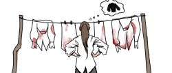 Rule 34 | 1girl, akane sgail, blood, blood stain, blood on clothes, brown hair, drying, drying clothes, hands on own hips, highres, long hair, original, ponytail, raikoart, simple background, sketch, solo, thought bubble, white background