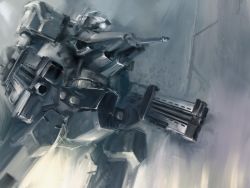 Rule 34 | armored core, armored core: last raven, from software, gun, highres, mecha, monochrome, mozuo, robot, sorcerer (armored core), weapon