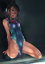 Rule 34 | 1girl, anal, anal object insertion, black hair, black socks, blue eyes, blue one-piece swimsuit, blush, bound, bound wrists, bow, bowtie, breasts, breath, censored, collar, competition swimsuit, covered erect nipples, covered navel, crying, cuffs, dildo, double penetration, furrowed brow, groin, handcuffs, highleg, highleg swimsuit, highres, kneehighs, leash, long hair, mosaic censoring, murakami suigun, object insertion, one-piece swimsuit, open mouth, original, restrained, sailor collar, saliva, sex toy, small breasts, socks, solo, spread legs, swimsuit, tan, tears, teeth, trembling, vaginal, vaginal object insertion, vibrator, vibrator under clothes