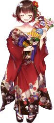 Rule 34 | 1girl, brown hair, closed eyes, collarbone, full body, japanese clothes, kantai collection, kimono, kisaragi (kancolle), kusada souta, long sleeves, minazuki (kancolle), mutsuki (kancolle), obi, official art, open mouth, red eyes, red kimono, sandals, sarashi, sash, short hair, smile, solo, tabi, transparent background, uzuki (kancolle), wide sleeves, yayoi (kancolle), yukata, zouri