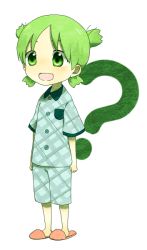 Rule 34 | ?, child, green eyes, green hair, koiwai yotsuba, open mouth, quad tails, simple background, yotsubato!