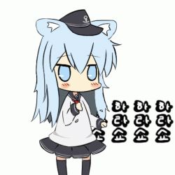 Rule 34 | 10s, 1girl, acchi kocchi, animal ears, animated, animated gif, cat ears, hibiki (kancolle), kantai collection, korean text, long hair, lowres, miniwa tsumiki, navy blue hat