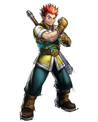 Rule 34 | 1boy, absurdres, blue eyes, full body, gloves, golden sun, golden sun: dark dawn, golden sun dark dawn, golden sun ds, highres, male focus, official art, red hair, solo, spiked hair, sword, tyrell (golden sun), weapon, white background