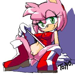 Rule 34 | aku tojyo, amy rose, breasts, clothes lift, covered erect nipples, furry, lowres, no panties, oekaki, pussy, skirt, skirt lift, sonic (series)