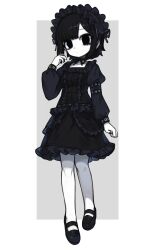 1girl black_choker black_dress black_eyes black_footwear black_hair black_headdress black_nails choker closed_mouth dot_mouth dress highres ketopon mary_janes original pale_skin shoes short_hair solo