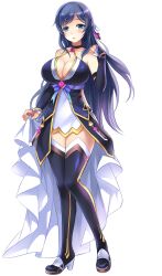 Rule 34 | 1girl, bare shoulders, black choker, black dress, black sleeves, black thighhighs, blue eyes, blue hair, blue ribbon, breasts, choker, cleavage, collarbone, detached sleeves, dress, elbow gloves, full body, gem, gloves, gold trim, hair ornament, half-closed eyes, hand up, high heels, highres, huge breasts, irene (master of eternity), light blush, long dress, looking at viewer, master of eternity, official art, parted lips, purple gemstone, ribbon, showgirl skirt, skirt hold, solo, tachi-e, thighhighs, third-party source, transparent background, white footwear, zettai ryouiki