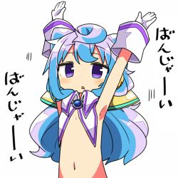 Rule 34 | 10s, 1boy, armpits, arms up, blue hair, gloves, hacka doll, hacka doll 3, kanikama, long hair, looking at viewer, male focus, purple eyes, simple background, solo, text focus, translation request, trap, white background, white gloves
