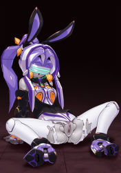 Rule 34 | android, animal ears, rabbit ears, high heels, highres, musen-shiki sanhankikan, ponytail, purple hair, pussy, robot, shoes, spread legs, torn clothes, uncensored, virtual on