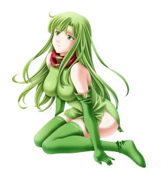 Rule 34 | 1girl, boots, breasts, elbow gloves, female focus, fire emblem, fire emblem: mystery of the emblem, fire emblem: shadow dragon, gloves, green eyes, green footwear, green gloves, green hair, green skirt, green thighhighs, headband, highres, kneeling, long hair, matching hair/eyes, nintendo, palla (fire emblem), scarf, side slit, skirt, solo, tamamon, thigh boots, thighhighs, very long hair