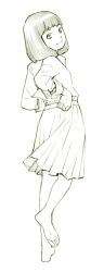 Rule 34 | 1girl, barefoot, dress, feet, monochrome, original, short hair, sketch, soles, solo, traditional media, yoshitomi akihito