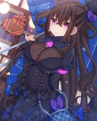 Rule 34 | 1girl, absurdres, bag, beads, black dress, blue umbrella, blurry, blurry background, box, breasts, brown hair, closed mouth, commentary request, cone hair bun, cowboy shot, crossed bangs, day, depth of field, dress, dutch angle, envelope, fate/grand order, fate (series), frilled umbrella, frills, gift, gift box, hair between eyes, hair bun, hair ornament, handbag, heart, heart-shaped box, highres, holding, holding umbrella, juliet sleeves, large breasts, long hair, long sleeves, looking at viewer, murasaki shikibu (fate), outdoors, puffy sleeves, purple eyes, red ribbon, ribbon, sapphire (sapphire25252), sidelocks, sleeves past wrists, solo, sparkle, standing, two side up, umbrella, valentine, very long hair