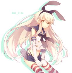 Rule 34 | 10s, 1girl, bad id, bad twitter id, blonde hair, brown eyes, gloves, hairband, kantai collection, long hair, mugura, shimakaze (kancolle), solo, striped clothes, striped thighhighs, thighhighs