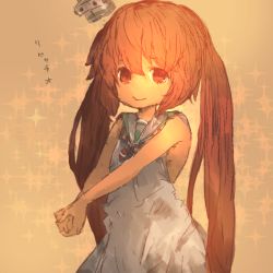 Rule 34 | 10s, 1girl, brown hair, dark-skinned female, dark skin, dress, gurin33, kantai collection, libeccio (kancolle), long hair, looking at viewer, own hands clasped, own hands together, paravane, ribbon, sailor dress, solo, striped, twintails