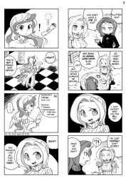 Rule 34 | !, !?, ..., 3girls, 4koma, :o, ^^^, animal ears, black background, breasts, celestia (my little pony), checkered floor, closed eyes, comic, cup, curly hair, detached sleeves, dress, english text, floor, fluttershy, flying sweatdrops, from above, furry, furry female, greyscale, horns, jewelry, large breasts, long hair, monochrome, multiple 4koma, multiple girls, my little pony, my little pony: friendship is magic, open mouth, out of frame, personification, rarity (my little pony), ribbed sweater, scroll, shepherd0821, single horn, sitting, smile, standing, sweater, table, tail, teacup, teapot, turtleneck, unicorn, wavy hair, wings