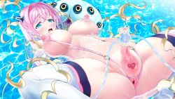 Rule 34 | aigan tenshi cheery pink, anus, arms behind back, assisted masturbation, blue eyes, blush, breasts, caustics, censored, cervix, cheery pink, clitoral stimulation, clitoris, creature, crotch cutout, crotchless, crotchless swimsuit, dot nose, enlarged clitoris, functionally nude, futanari, hair ornament, handjob, highres, huge clitoris, magical girl, medium breasts, monster, monster sex, mosaic censoring, nipple cutout, nippleless clothes, nippleless swimsuit, nipples, no testicles, one-piece swimsuit, open mouth, outdoors, partially submerged, pink hair, pink one-piece swimsuit, pool, pussy, slingshot swimsuit, spread legs, swimsuit, thighhighs, v-mag, water
