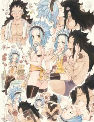 Rule 34 | 1boy, 1girl, apron, black hair, blue hair, breasts, brown eyes, cunnilingus, doggystyle, earrings, fairy tail, gajeel redfox, hetero, jewelry, kiss, kitchen, levy mcgarden, montage, naked apron, nipples, oral, sequential, sex, sex from behind, small breasts, smile, source request, suspended congress, sweat