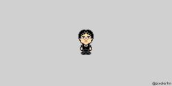 Rule 34 | 1boy, black hair, formal, glasses, iwata satoru, lowres, male focus, nintendo, pixel art, real life, simple background, solo, suit