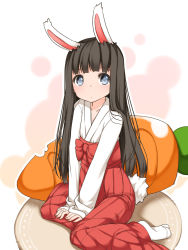 Rule 34 | animal ears, carrot, highres, japanese clothes, miko, original, rabbit ears, shouji ayumu, sitting, solo