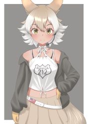 Rule 34 | animal ears, arfox10, black jacket, blonde hair, coyote, coyote (kemono friends), wolf ears, wolf tail, gloves, highres, jacket, kemono friends, kemono friends v project, necktie, shirt, shoes, short hair, skirt, smile, tail, virtual youtuber, white shirt, yellow eyes, yellow gloves