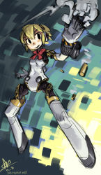 Rule 34 | 1girl, aegis (persona), alex ahad, android, atlus, blonde hair, bow, full body, joints, persona, persona 3, robot joints, shell casing, short hair, signature, sketch, smoke, solo, watermark, web address