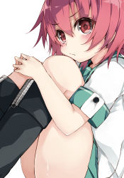 Rule 34 | 10s, 1girl, blush, boots, frown, highres, kantai collection, kinu (kancolle), knees to chest, knees to chest, kou mashiro, hugging own legs, pink hair, red eyes, school uniform, serafuku, short hair, sitting, skirt, solo