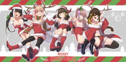 Rule 34 | 5girls, absurdres, animal costume, anti-rain (girls&#039; frontline), antlers, blush, boots, breasts, christmas, christmas tree, commentary, embarrassed, english text, eyepatch, girls&#039; frontline, gloves, happy, hat, heterochromia, highres, holding hands, horns, large breasts, m16a1 (girls&#039; frontline), m4 sopmod ii (girls&#039; frontline), m4a1 (girls&#039; frontline), medium breasts, merry christmas, multiple girls, reindeer antlers, reindeer costume, ro635 (girls&#039; frontline), santa boots, santa costume, santa hat, sd bigpie, small breasts, smile, st ar-15 (girls&#039; frontline), thighhighs