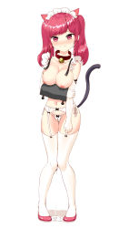 Rule 34 | 1girl, absurdres, animal ears, bad id, bad pixiv id, blush, breasts, cat ears, cat girl, cat tail, cleavage, crotch cutout, detached sleeves, elbow gloves, fake animal ears, full body, garter belt, gloves, highres, knees together feet apart, liquid, long hair, looking at viewer, lowleg, lowleg panties, maid headdress, medium breasts, mr arme, navel, neck bell, nipples, no bra, original, panties, pigeon-toed, pink eyes, pink footwear, pink hair, short sleeves, simple background, solo, standing, tail, thigh gap, thighhighs, twintails, underwear, untied, white background, white gloves, white panties, white thighhighs