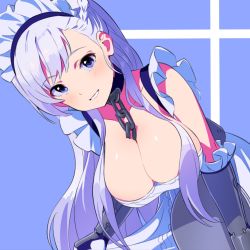 Rule 34 | 1girl, azur lane, bad id, bad twitter id, belfast (azur lane), blue eyes, braid, breasts, chain, cleavage, french braid, gloves, highres, large breasts, long hair, looking at viewer, maid, maid headdress, red10, silver hair, smile
