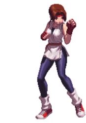 Rule 34 | 1girl, animated, animated gif, bouncing breasts, breasts, brown hair, lowres, one eye closed, smile, snk, solo, sprite, the king of fighters, thumbs up, yuri sakazaki