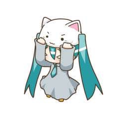 Rule 34 | &gt;:3, &gt; &lt;, 1girl, :3, animal hat, aqua hair, cat hat, chibi, chibi miku, closed eyes, commentary, hat, hatsune miku, minami (colorful palette), necktie, simple background, solo, tears, toeto (vocaloid), twintails, v-shaped eyebrows, vocaloid