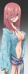 Rule 34 | 1girl, animerebo, blue eyes, blush, breasts, brown hair, go-toubun no hanayome, highres, large breasts, medium breasts, nakano miku, solo
