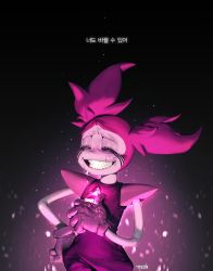 Rule 34 | 1girl, absurdres, chest jewel, colored skin, crying, closed eyes, gloves, highres, pink gloves, pink hair, pink skin, smile, solo, spinel (steven universe), steven universe, tears, tto ja, twintails