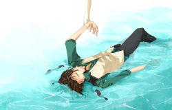 Rule 34 | 10s, 1boy, aldde aldde, bad id, bad pixiv id, brown hair, closed eyes, facial hair, kaburagi t. kotetsu, lying, male focus, necktie, outstretched arm, short hair, solo focus, stubble, submerged, tiger &amp; bunny, vest, waistcoat, water