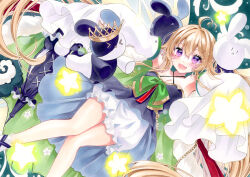 Rule 34 | 1girl, :d, ahoge, attilio regolo (azur lane), azur lane, bare shoulders, black dress, blonde hair, bloomers, bow, breasts, crown, dress, fang, flower, grass, green bow, hair between eyes, heart, heart-shaped pupils, long hair, looking at viewer, marker (medium), medium breasts, mimi (mini1474), open mouth, outstretched arms, purple eyes, skin fang, sleeves past fingers, sleeves past wrists, smile, solo, symbol-shaped pupils, traditional media, underwear, very long hair, white bloomers