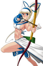 Rule 34 | 1girl, arrow (projectile), bow, bow (weapon), breasts, covered erect nipples, drawing bow, holding bow (weapon), large breasts, majikina mina, nishimo, samurai spirits, sideboob, snk, solo, weapon