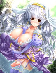 Rule 34 | 1futa, blush, breasts, brown eyes, censored, earrings, futanari, garter straps, highres, jewelry, large breasts, legs, lewis mclaren, long hair, looking at viewer, mosaic censoring, nipples, open mouth, penis, penis ribbon, ribbon, silver hair, solo, tagme, thighhighs, veins, veiny penis