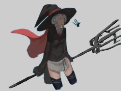 Rule 34 | 1girl, :d, bad id, bad pixiv id, broom, broom riding, capelet, hat, miniskirt, necktie, open mouth, side slit, sidneysora, grey eyes, skirt, smile, solo, thighhighs, white hair, witch hat, zettai ryouiki