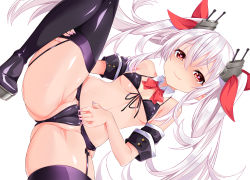 Rule 34 | 1girl, azur lane, bare shoulders, black bow, black bra, black footwear, black panties, boots, bow, bowtie, bra, breasts, cameltoe, closed mouth, commentary request, covered clitoris, covered erect nipples, detached collar, detached sleeves, dutch angle, fang, fang out, fingernails, front-tie bra, garter belt, gluteal fold, hair between eyes, hair ornament, hair ribbon, half-closed eyes, heart, heart-shaped pupils, high heel boots, high heels, leg lift, lingerie, long hair, looking at viewer, lying, micro bra, nail polish, nekomicha, on back, panties, partially visible vulva, pink nails, red bow, red bowtie, red eyes, red ribbon, ribbon, shiny clothes, shiny skin, short sleeves, simple background, sleeve cuffs, small breasts, smile, solo, spread legs, string bra, sweat, symbol-shaped pupils, thigh boots, thighhighs, thong, twintails, underboob, underwear, underwear only, vampire (azur lane), very long hair, white background, white hair, wing collar, wrist cuffs