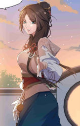 Rule 34 | blue eyes, breasts, brown hair, highres, large breasts, manhua, pointing, pointing at viewer, smile, song yan, traditional clothes, yuanlong