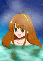 Rule 34 | 1girl, ahoge, brown hair, commentary request, green eyes, hairband, lilka eleniak, long hair, open mouth, ouka haruko, smile, solo, twintails, wild arms, wild arms 2