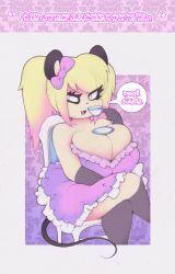 Rule 34 | breasts, cleavage, dress, furry, huge breasts, mouse (animal), pink dress, sitting, slit pupils, smutbunny, tiffy cheesecake, translated, twintails