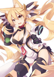 Rule 34 | 1girl, absurdres, animal ears, blonde hair, breasts, cleavage, highres, long hair, looking at viewer, mecha musume, open mouth, original, solo, tail, twintails, very long hair, yellow eyes, zelitto