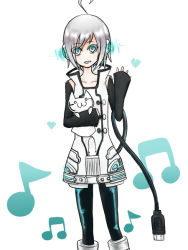 Rule 34 | 1boy, cat, detached sleeves, grey hair, male focus, musical note, puppet, smile, solo, usb, utatane piko, vocaloid, white background