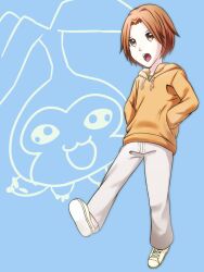 Rule 34 | 1boy, digimon, happy, leaf, looking at viewer, open mouth, smile, tachikawa mimi&#039;s son, tanemon