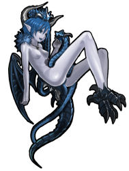 Rule 34 | blue eyes, blue hair, blue skin, breasts, claws, colored skin, horns, monster girl, nude, scales, skull, tail, wings