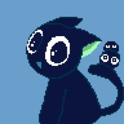 Rule 34 | animal focus, black cat, blue background, cat, highres, looking at viewer, luo xiaohei, luo xiaohei (cat), luo xiaohei zhanji, no humans, pixel art, rkm z0, simple background