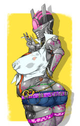 Rule 34 | 00s, 1girl, armor, ass, breasts, brunhild (taimanin asagi battle arena), butt crack, cigarette, curvy, highres, holding, holding cigarette, huge ass, huge breasts, jewelry, looking away, nipple piercing, piercing, pregnant, prostitution, shiny clothes, short shorts, shorts, solo, taimanin (series), taimanin asagi, taimanin rpgx, tattoo, thong, whale tail (clothing), yamada shiguma