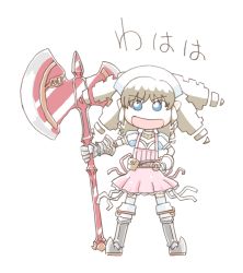 Rule 34 | armor, axe, blue eyes, boots, chibi, dress, drill hair, elbow gloves, frills, gauntlets, gloves, hairband, kemo (poka), pointy ears, queen&#039;s blade, thighhighs, weapon, ymir (queen&#039;s blade)